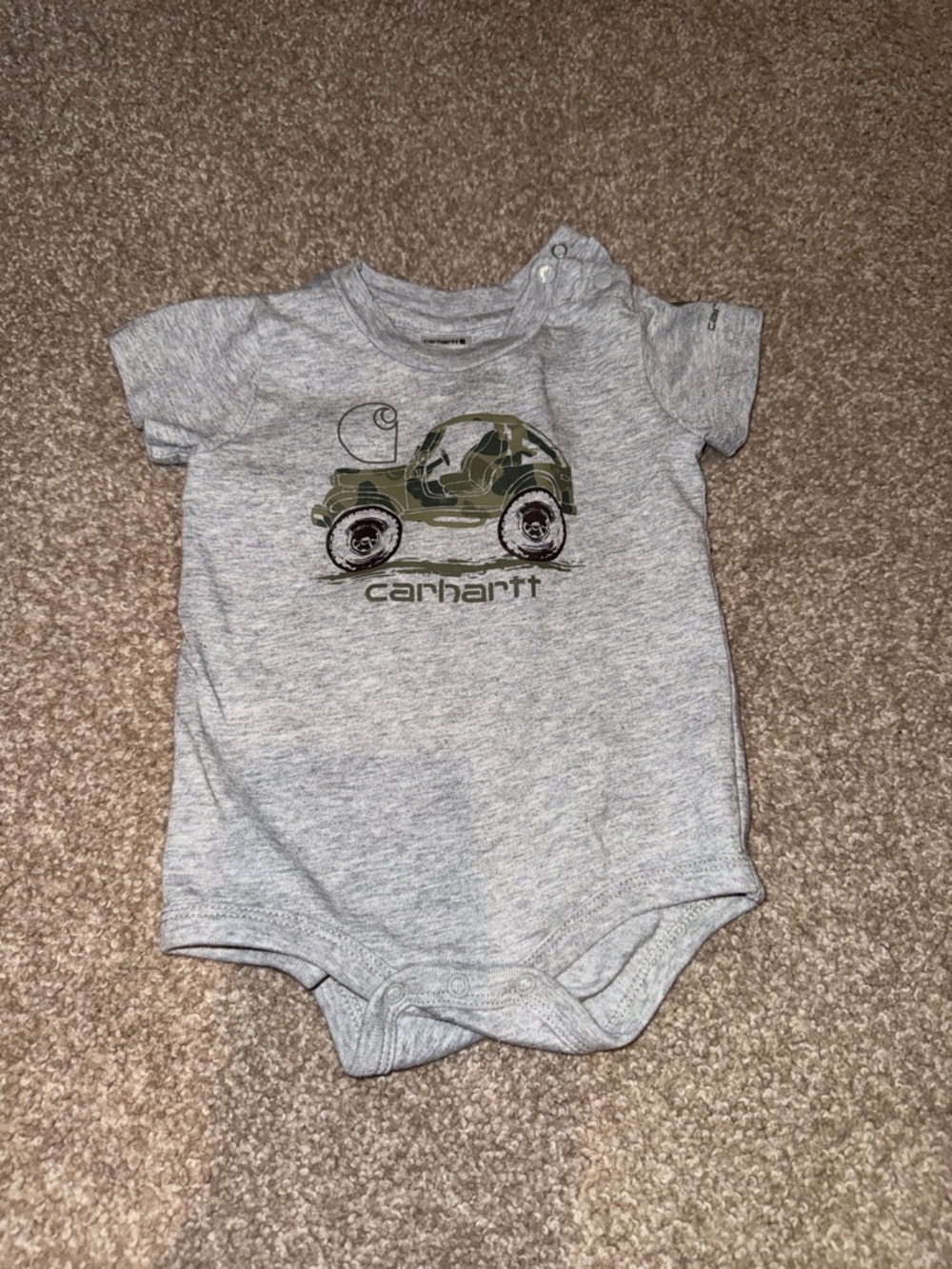 Carhartt Gray kids Onesie with Camo Truck Graphic
